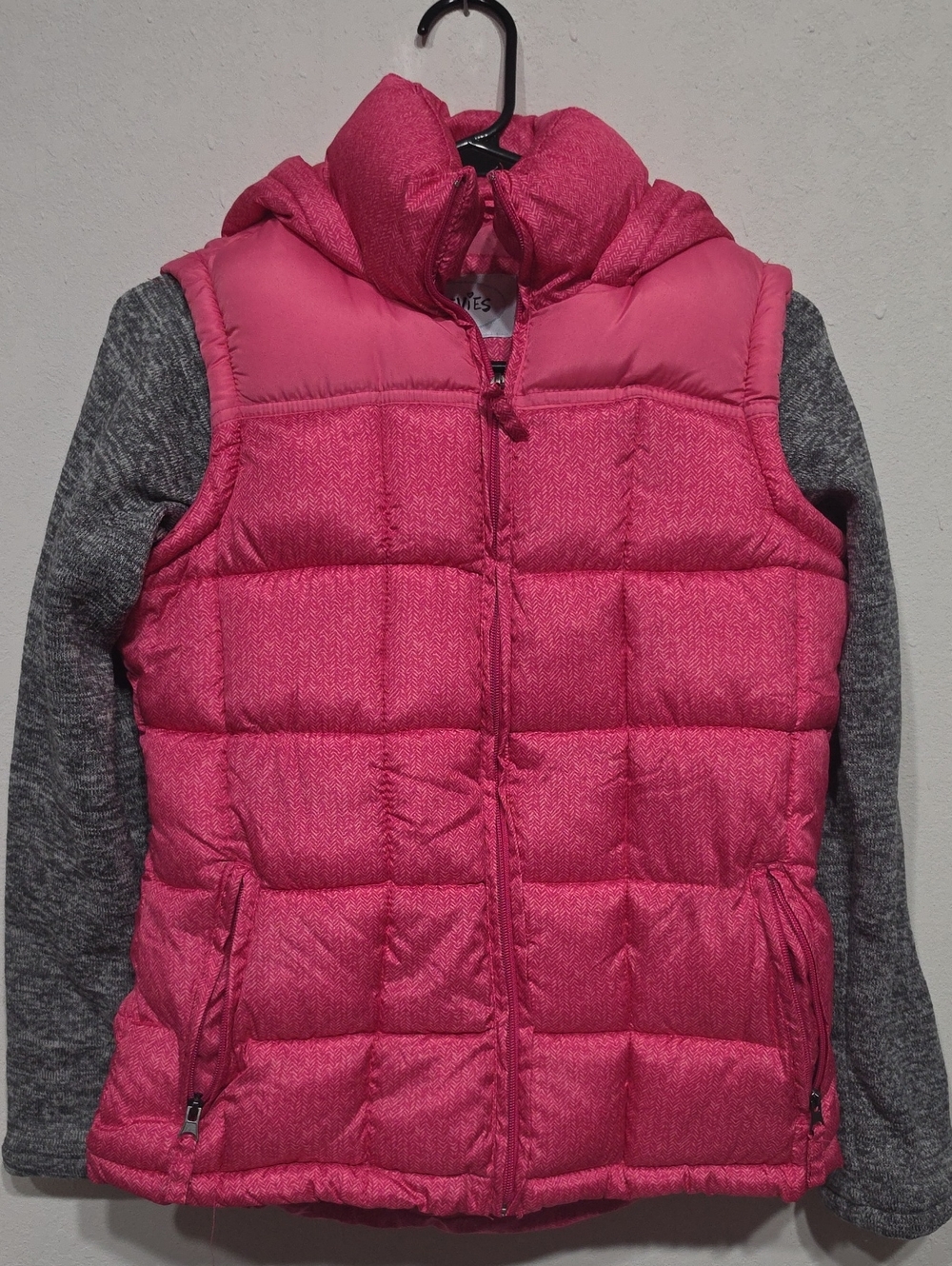 Stevies Pink Quilted Puffer Vest with Gray Sleeves